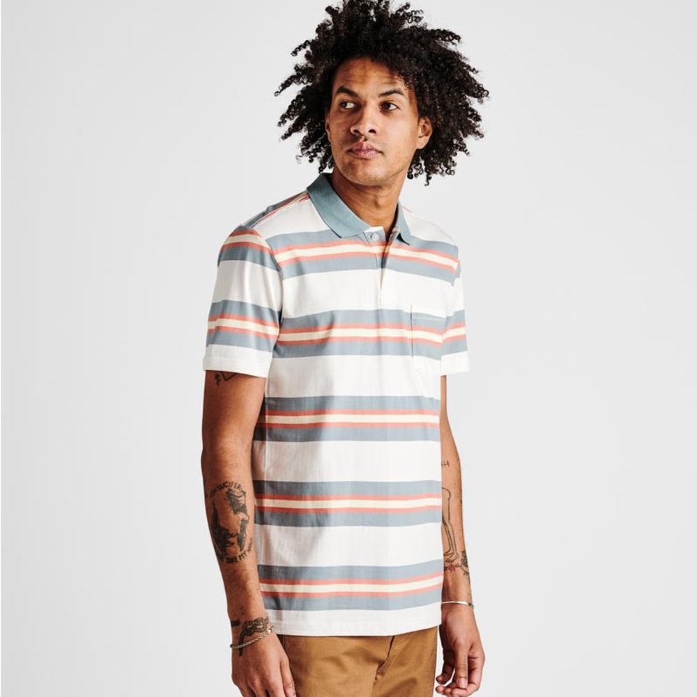 Roark Men's One Eyed Jack Striped Cotton Knit Polo Shirt SIZE Medium - Picture 3 of 9